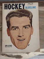 Front cover of October 1958 Blue Line Hockey magazine featuring Henri Richard