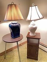 Both tables and both lamps as arranged together