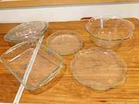 All five glass Savannah pattern pieces arranged on table