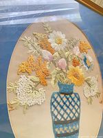 Close-up of embroidery showing texture and colours