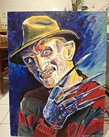 Front view of colorful Freddy Krueger canvas on stretcher frame