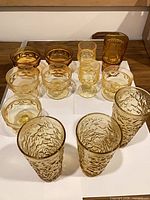 Full set of gold and amber glassware