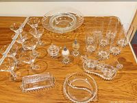 Full lot overview including glasses, shakers, serving pieces