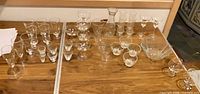 Overview of assorted glasses and carafe on table