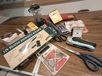 All items spread on tabletop for overview