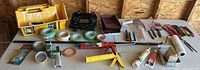 Wide view of all painting tools laid on table