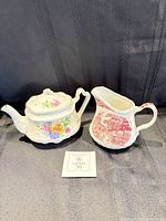 Front view of teapot and pitcher together