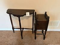 Demilune table and square cabinet table side by side