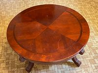 Top view showing radial veneer pattern and inlay border