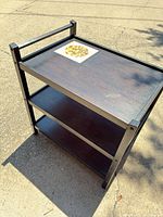 Three-tier dark brown solid wood side table with decorative tile inlay