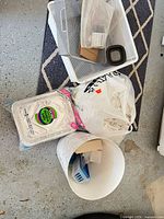 All items grouped: mesh baskets, wastebasket, foil pans, accessories