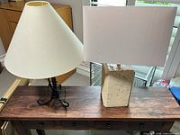 Both lamps side by side showing complete lot and differing bases and shades