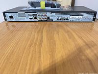 Rear view showing model label, ports (HDMI, LAN, USB, optical audio, component, composite, analog audio) and AC input