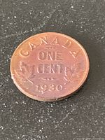 Reverse side of 1930 Canadian one-cent coin