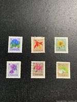 Group shot of six 1977 Canada floral definitive stamps