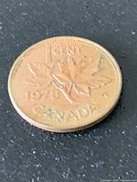 Reverse side of the 1978 Canadian 1-cent coin