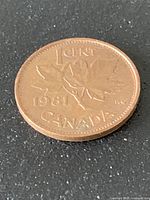 Reverse showing maple leaves, 1 CENT, 1981, CANADA