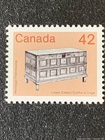 Close-up of Canada 42¢ Linen Chest stamp front