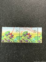 Front view of attached pair of Saskatoon Berry 25¢ stamps