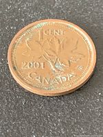 Reverse of 2001 Canada one-cent coin with maple leaf design