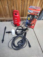 Entire lot: pressure washer, hose, gun, lance, detergent bottle, box