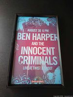 Front view of framed Ben Harper and the Innocent Criminals concert poster
