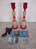 Two bowling pin lamps with lamp kits and cord