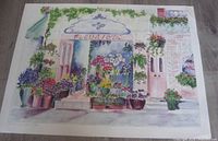 Full view of signed print showing flower shop scene
