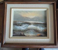 Framed seascape painting full view