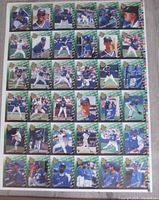 front view of entire uncut sheet showing player images