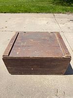 Closed wooden shipping crate trunk, top view