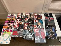 Overview of all magazines laid out on table