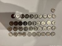 All 41 coins laid out in rows, rabbit reverse visible