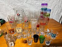 Overview of entire assortment of glassware on table