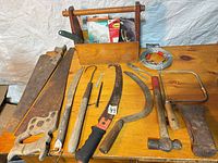 Overview of wooden tote and tools laid out