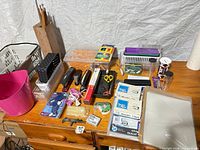 Overview of all office supplies on dresser