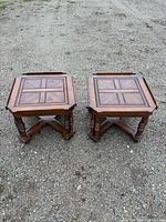 both matching wooden end tables front view