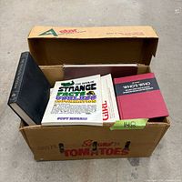 Box containing six identified books