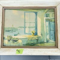 Full view of framed Frank Sherwin watercolour harbour scene