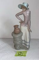 Front view of NAO porcelain figurine, showing woman, pedestal, jug