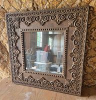 Front view of square ornate Cortez mirror
