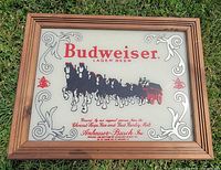 Front view of framed Budweiser Clydesdale advertising sign