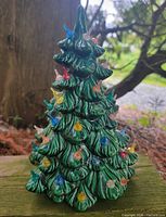 Full view of ceramic Christmas tree showing colour and size