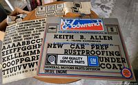 Overall view of metal sign and decal sheets