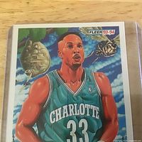 Front close-up of 1993-94 Fleer Alonzo Mourning card in sleeve