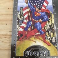 Close-up of Superman Platinum Series card with US flags