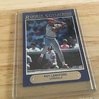 Front of 1992 Fleer Rookie Sensations Ray Lankford card in plastic holder