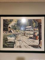 Full view of framed nautical dock scene print