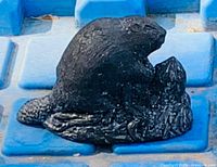 Left/front view of black beaver figurine on blue surface