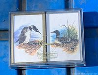 Closed clear case showing two loon-themed decks inside